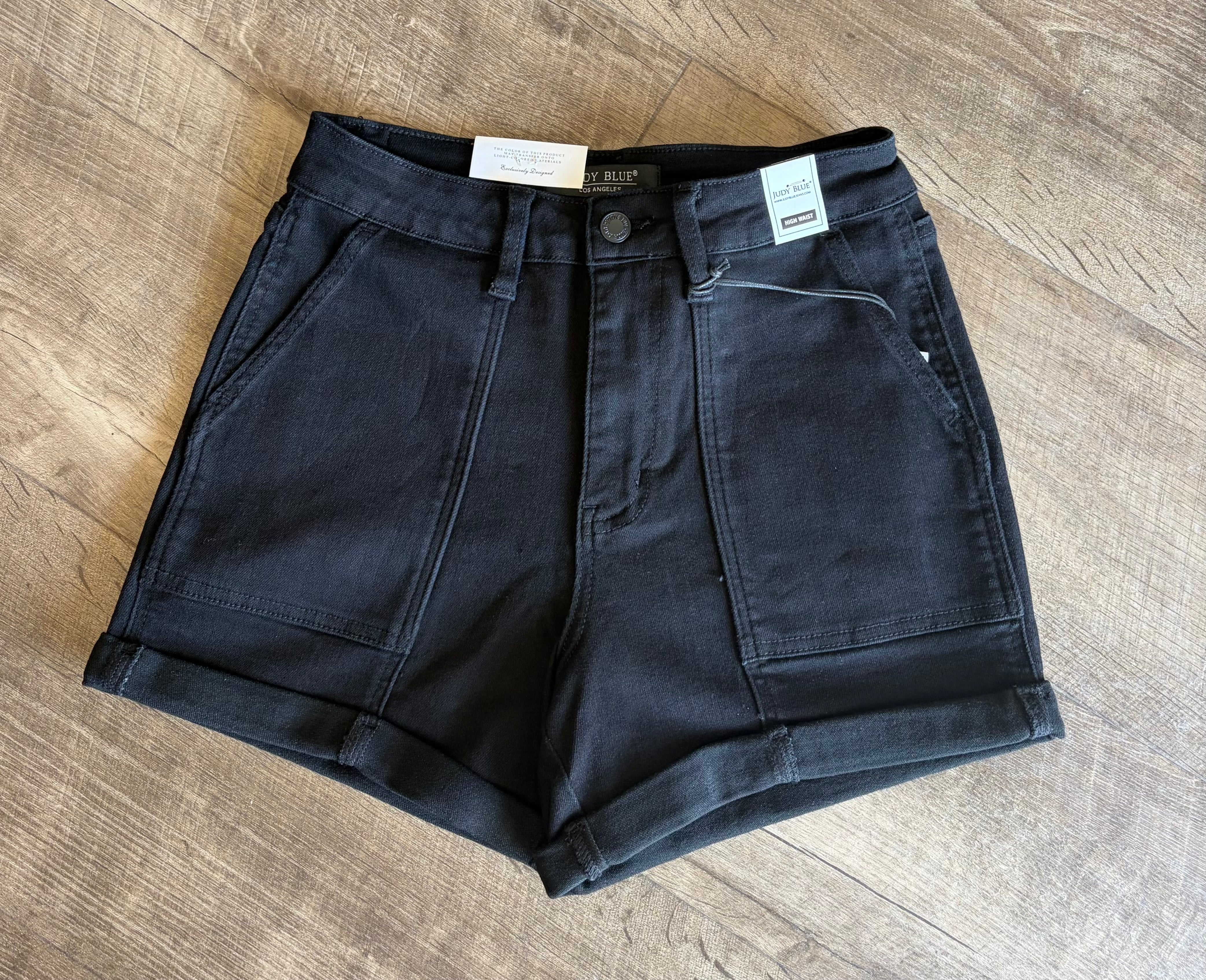 Judy Blue Black HW Weekender Double Rolled Cuff Short - Posh West Boutique