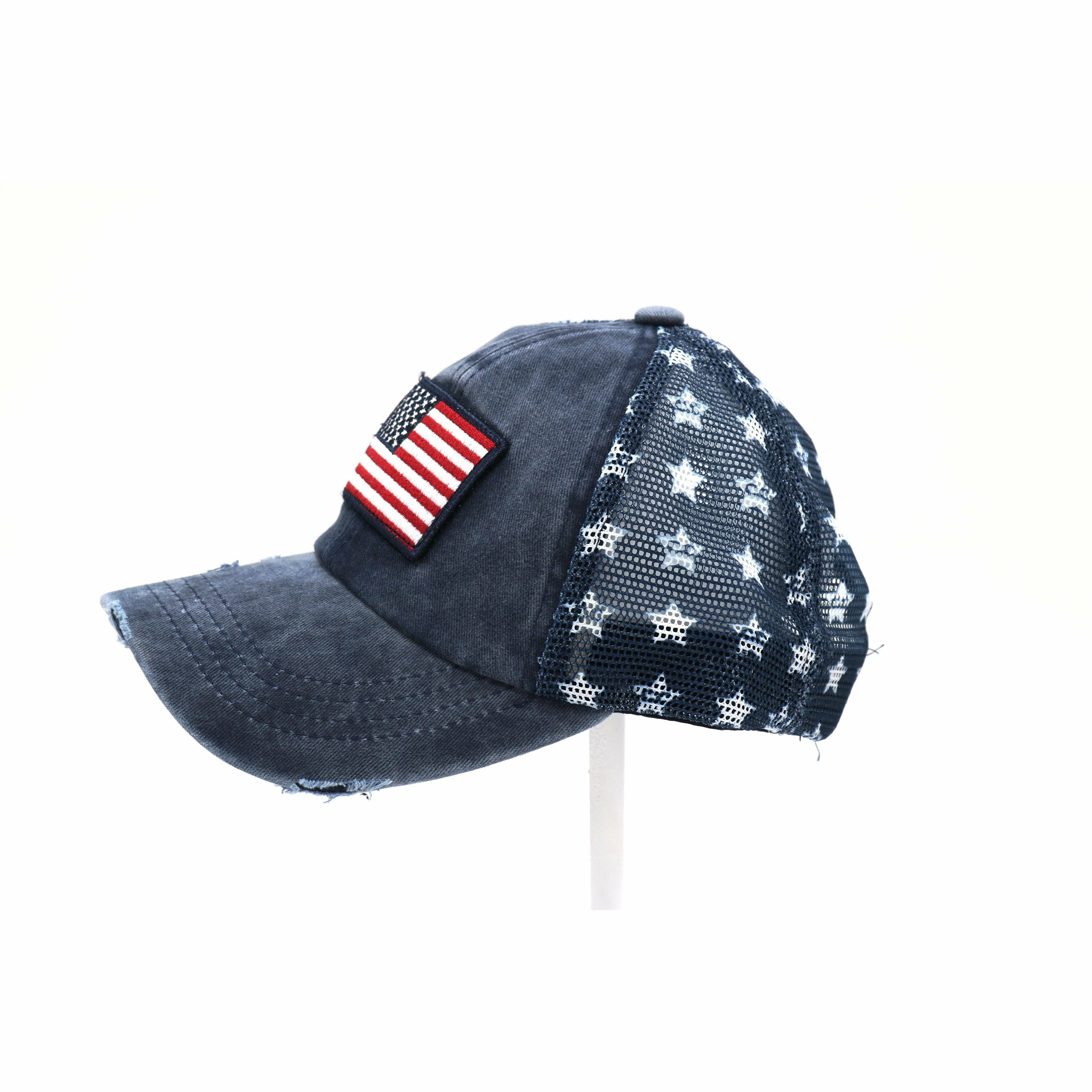 Distressed American Flag Star Trucker Hat