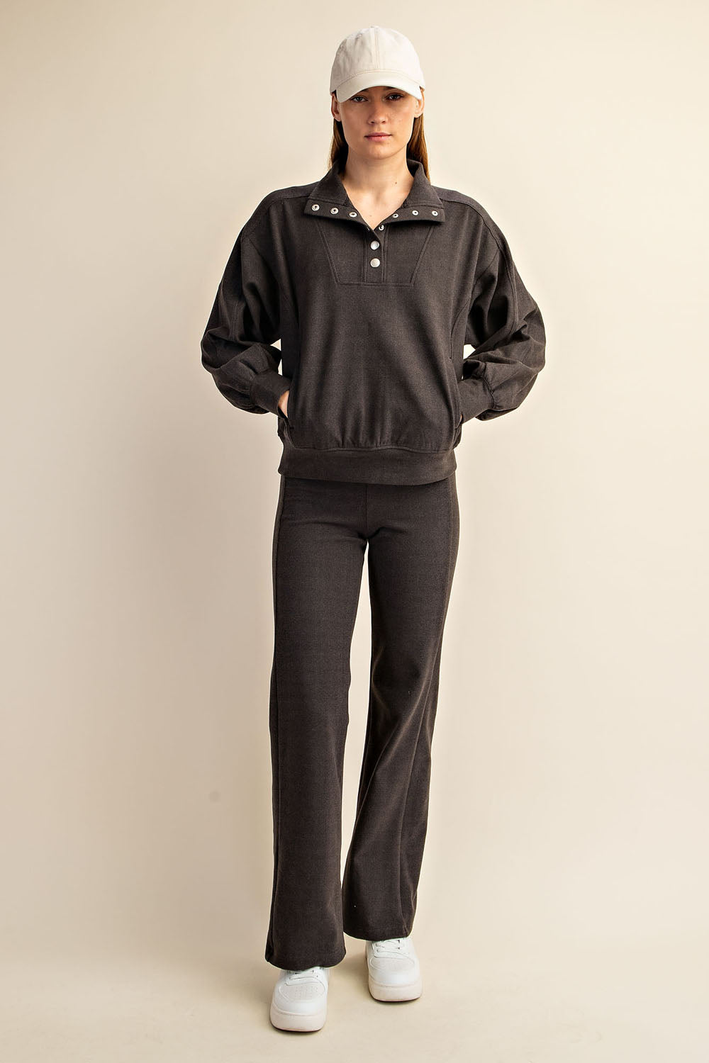 Black Brushed Straight Pant - Posh West Boutique