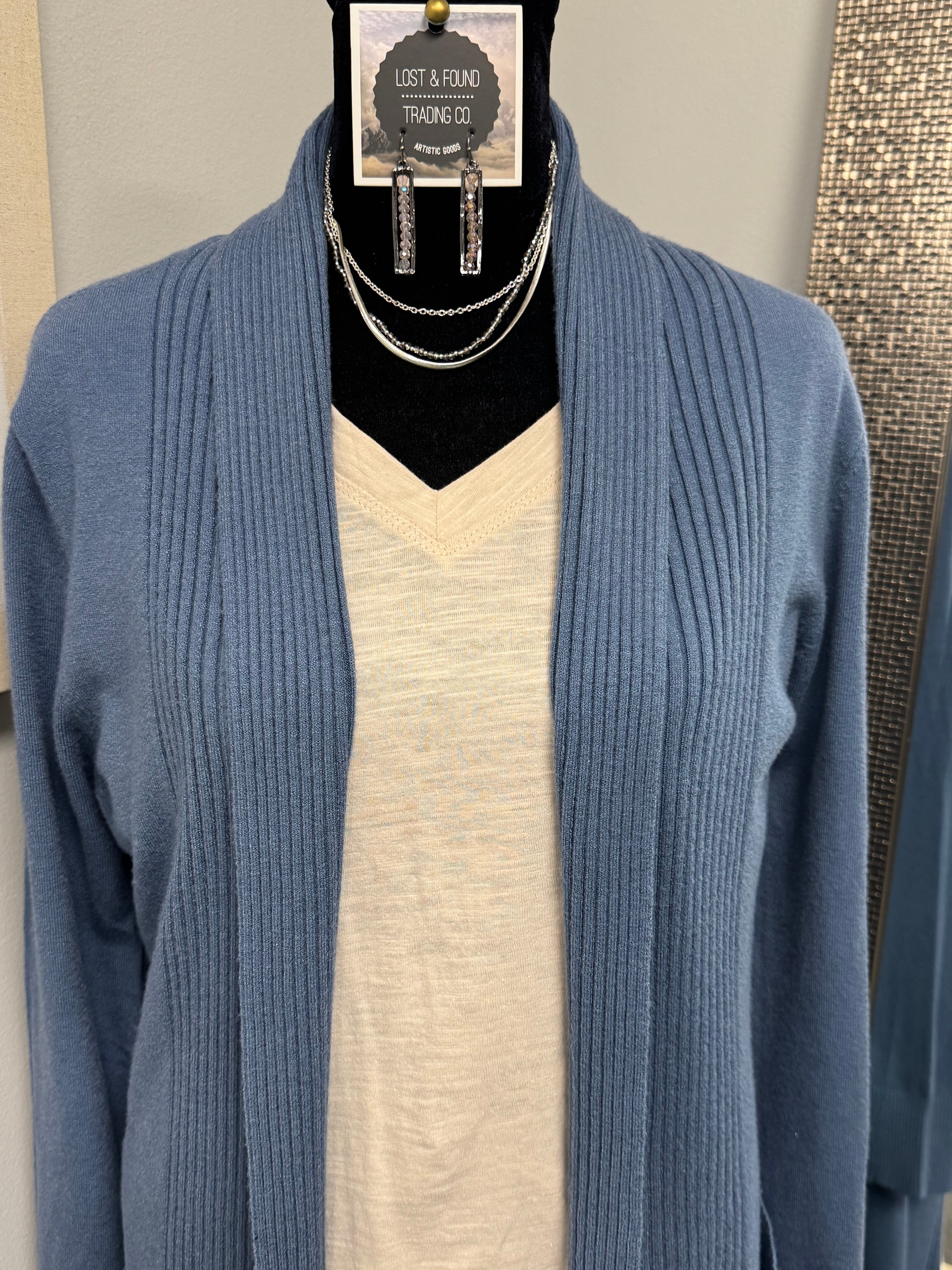 Slate Blue Luxurious Ribbed Cardigan