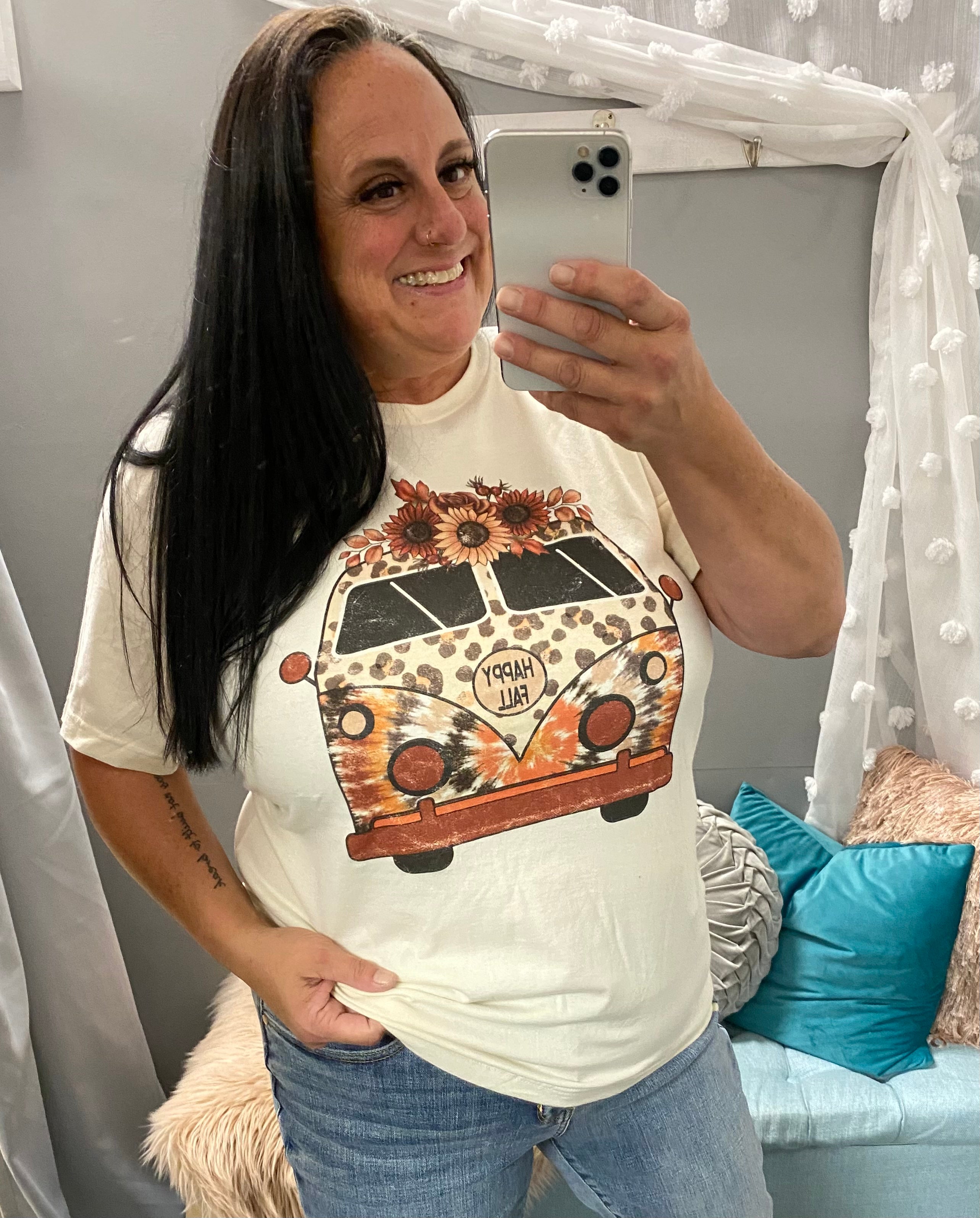 Hello Fall Leopard Floral Bus T-Shirt - Posh West Boutique