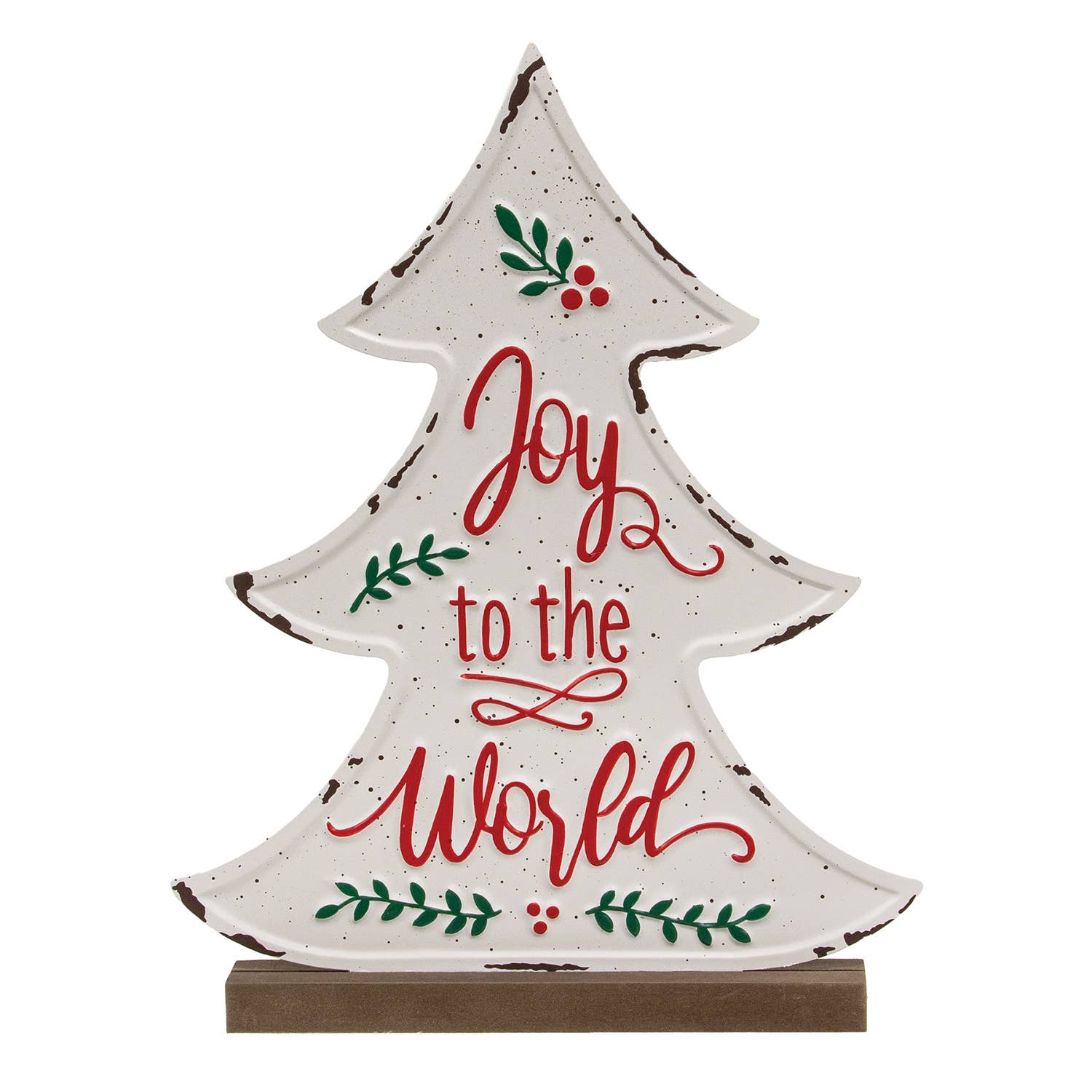 Joy to the World Distressed Metal Christmas Tree on Base - Posh West Boutique