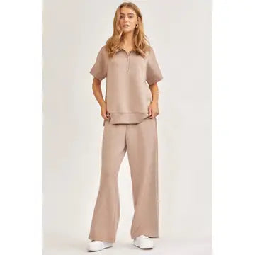 Short Sleeve Quarter Zip + Pants Set - Posh West Boutique