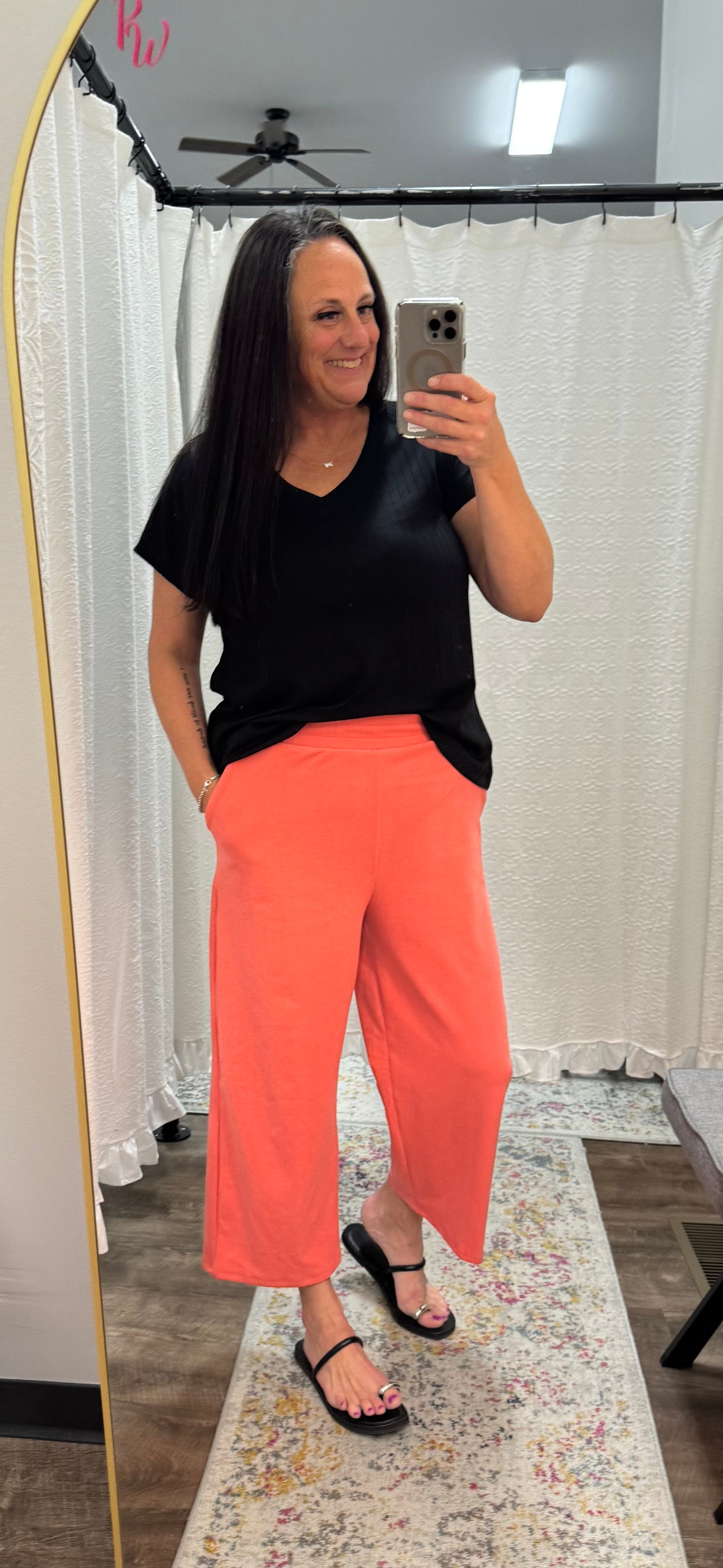 Coral Brushed Pocket Crop Pants - Posh West Boutique
