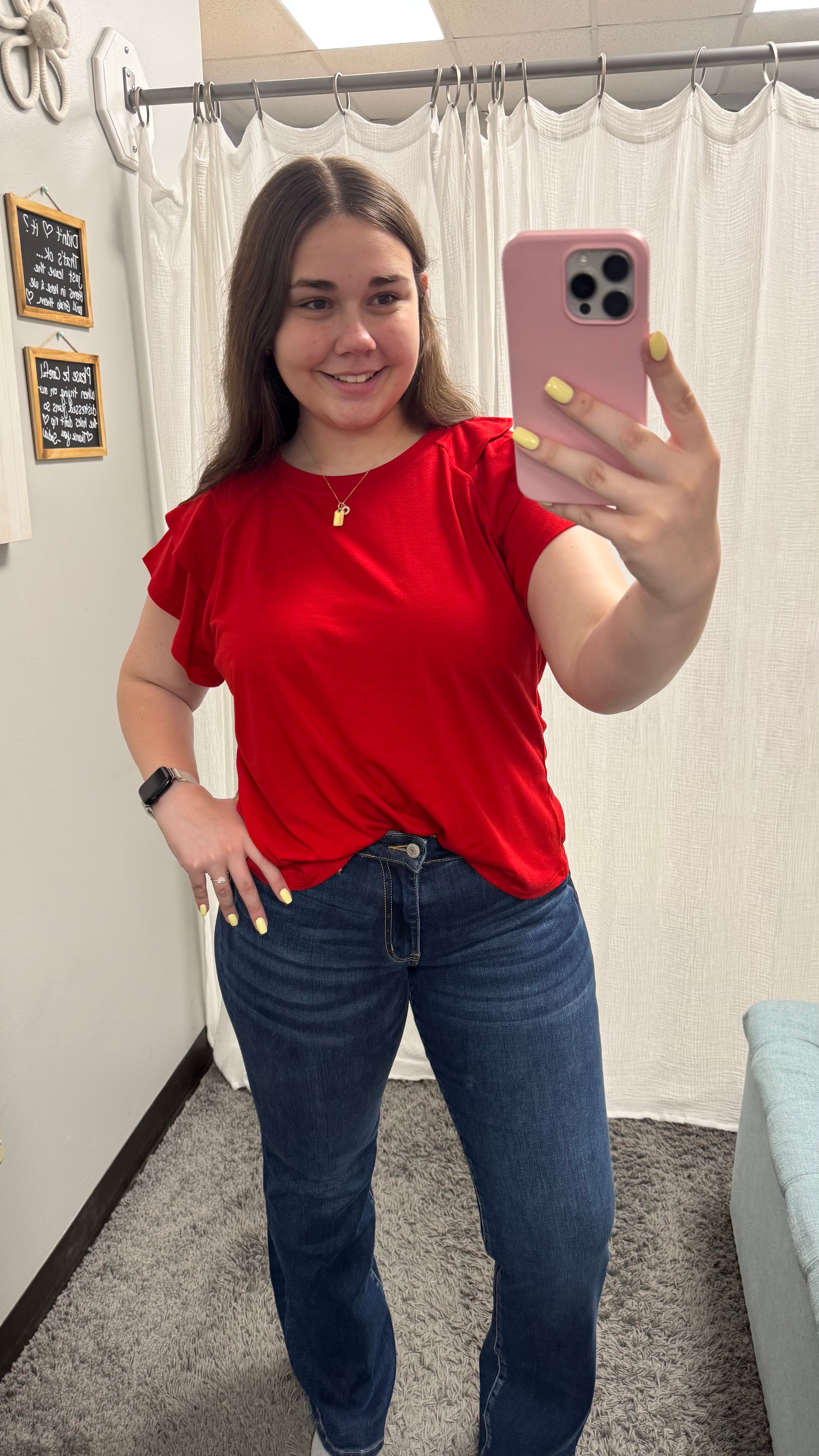 Red Mandy Cap Sleeve Ruffle Tee - Posh West Boutique