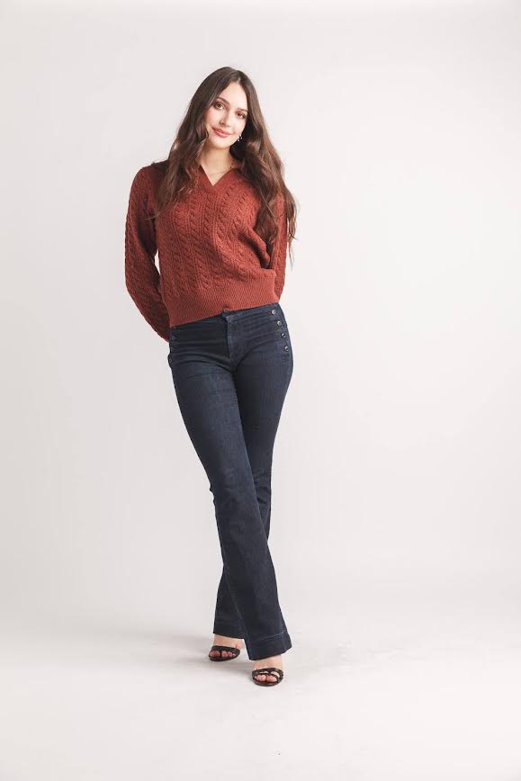 Luxurious Rust Collared V Neck Sweater