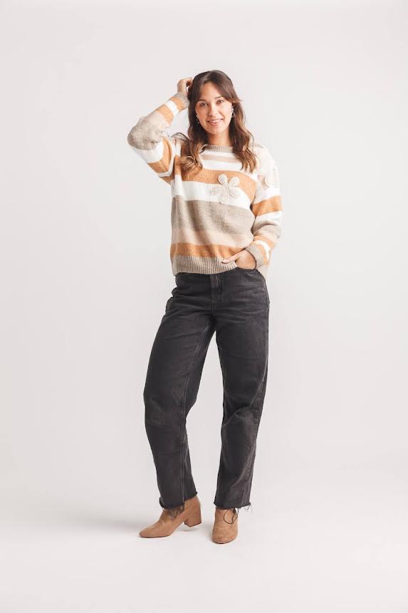 Luxurious Stripe Crochet Mustard Sweater
