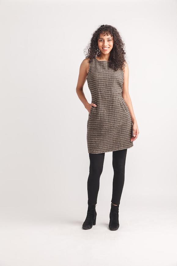 Luxurious Beige Plaid Jumper Dress