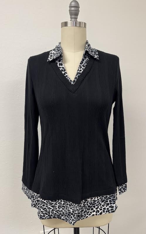 Luxurious Black Leopard Trim Sweater
