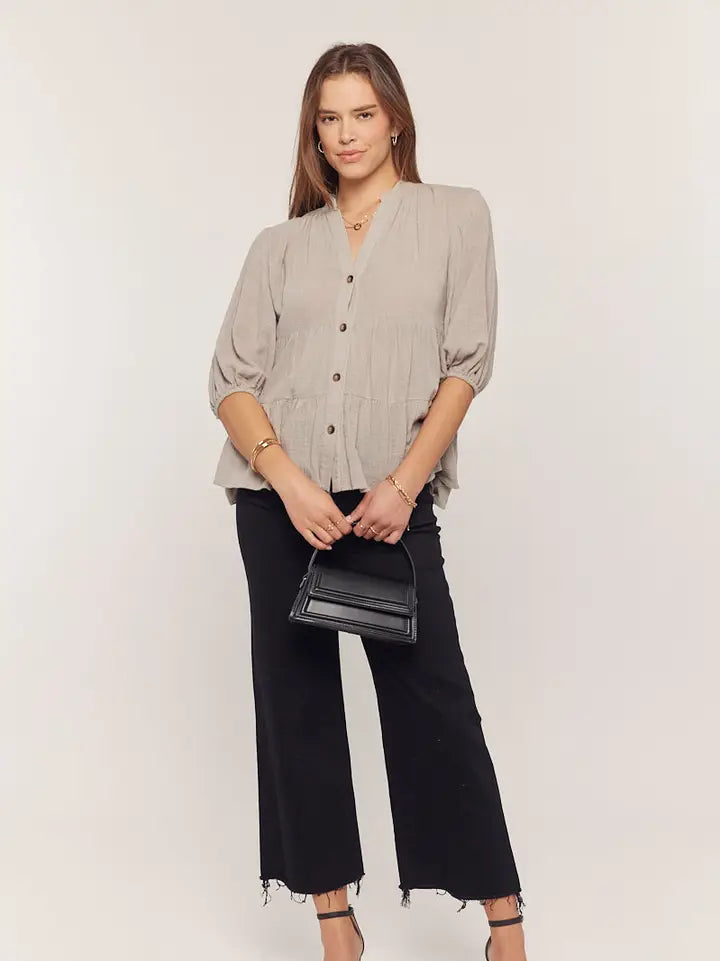 Blue Grey Tiered Button Down Top
