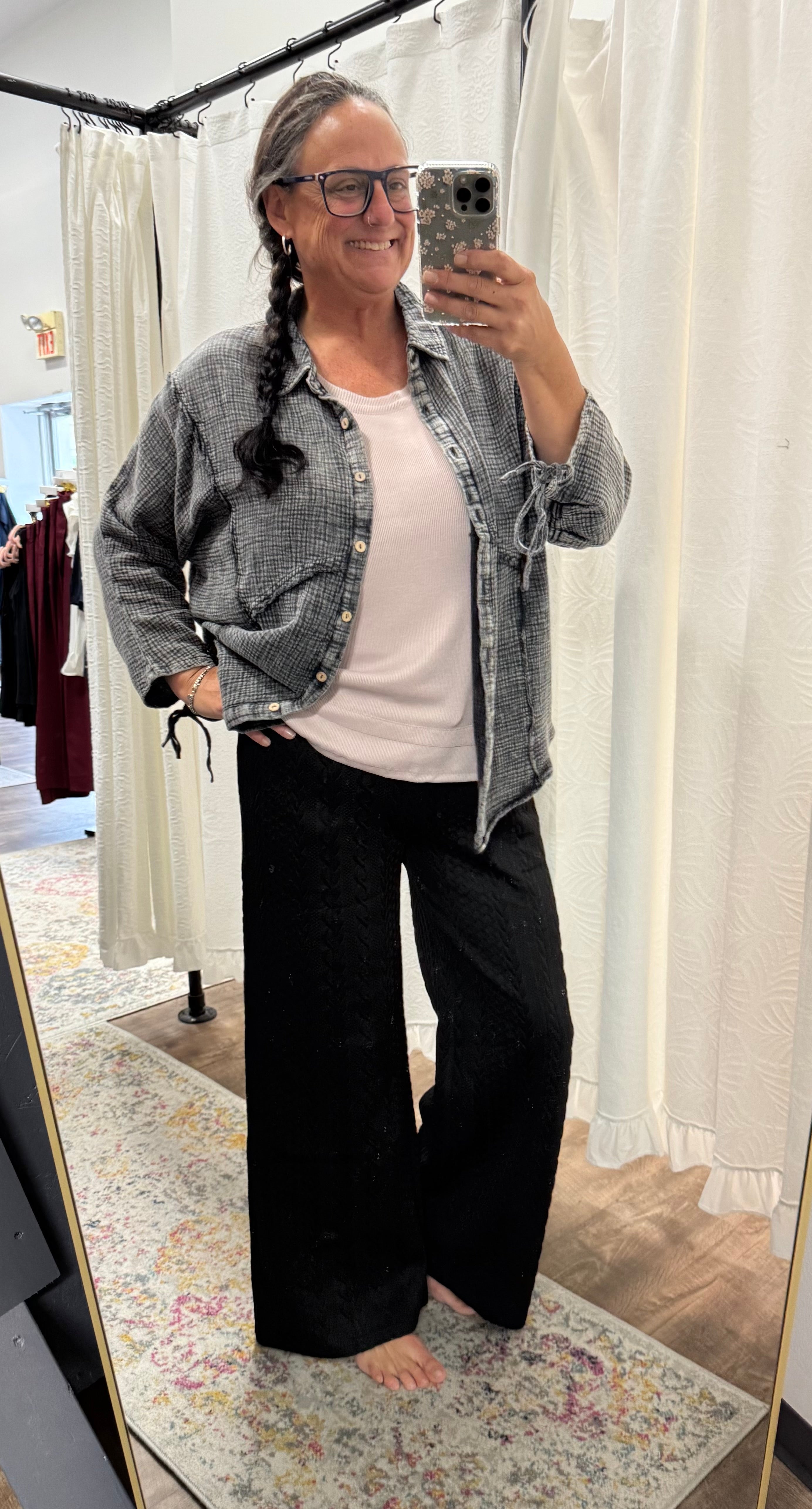 Black Cable Knit Textured Wide Leg Pants