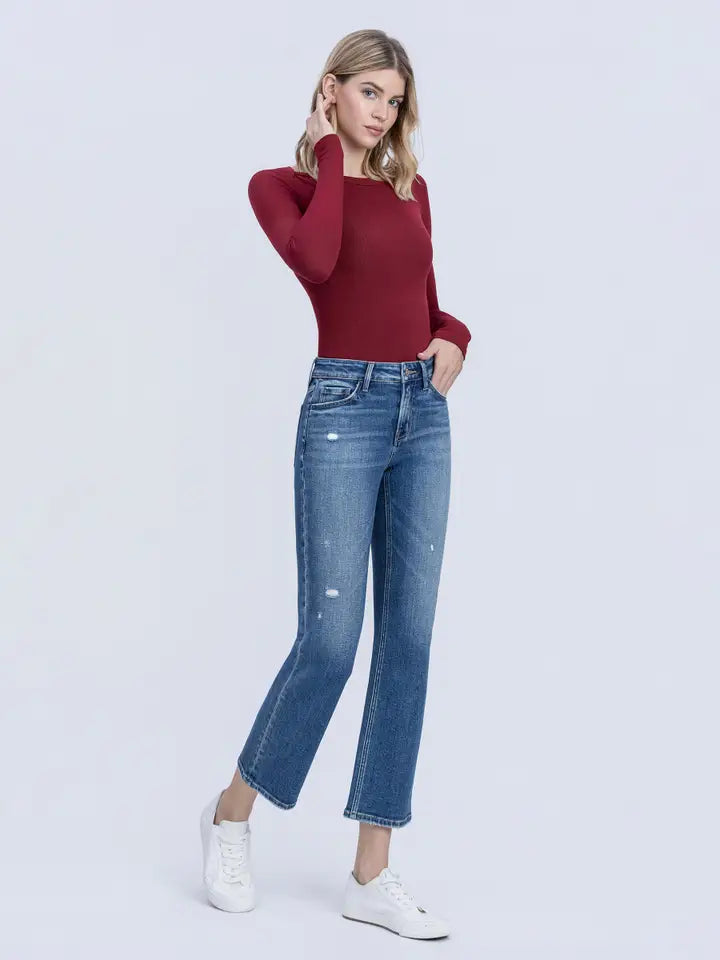 Vervet Mid Rise Medium Dark Wash Ankle Straight Jeans