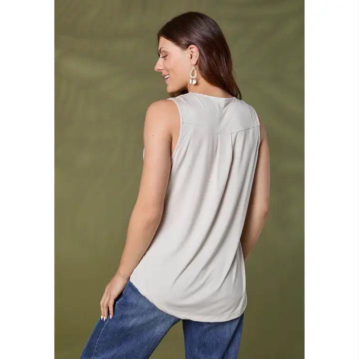 Cream Erin Pleat Back V-Neck Tank - Posh West Boutique