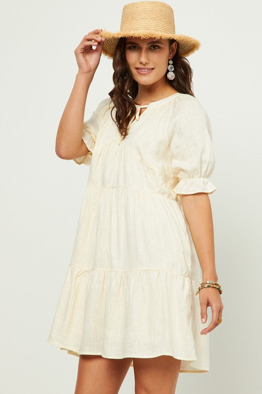 V-Neck Cinch Sleeve Dress - Posh West Boutique