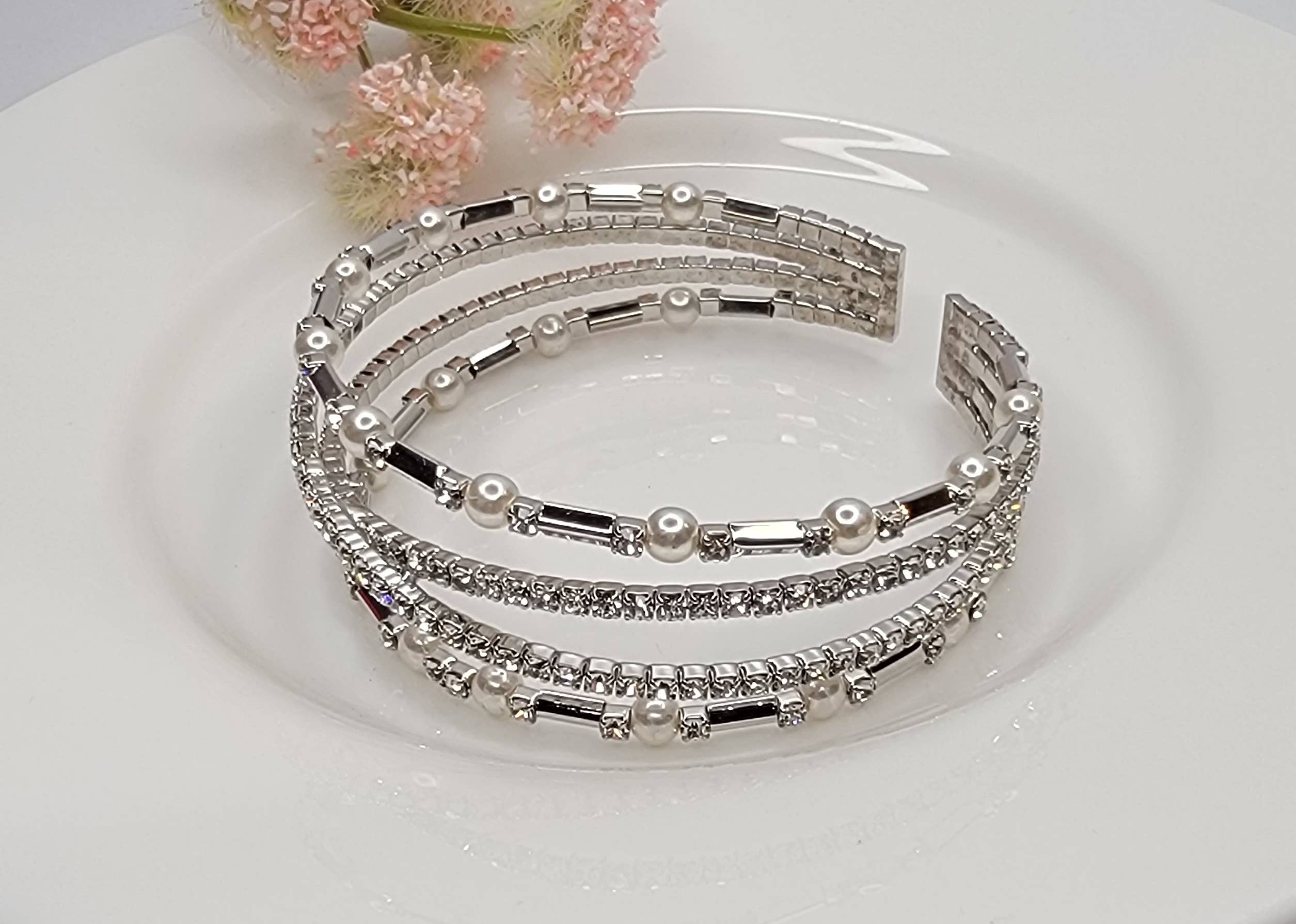 Silver Rhinestone & Pearl Bracelet - Posh West Boutique