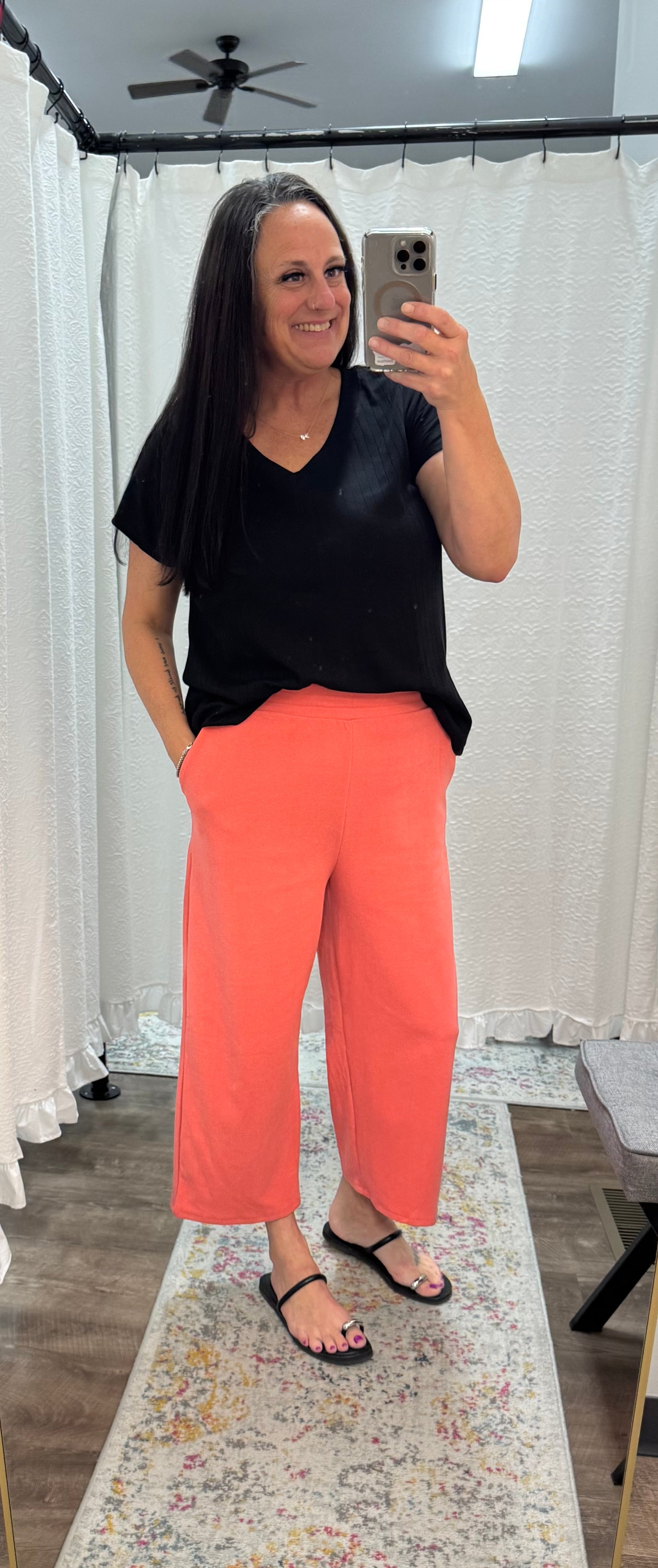 Coral Brushed Pocket Crop Pants - Posh West Boutique