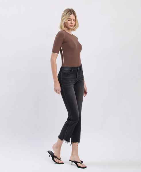 Vervet Slim Straight Frayed Hem Black Jeans - Posh West Boutique