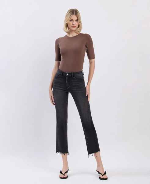 Vervet Slim Straight Frayed Hem Black Jeans - Posh West Boutique