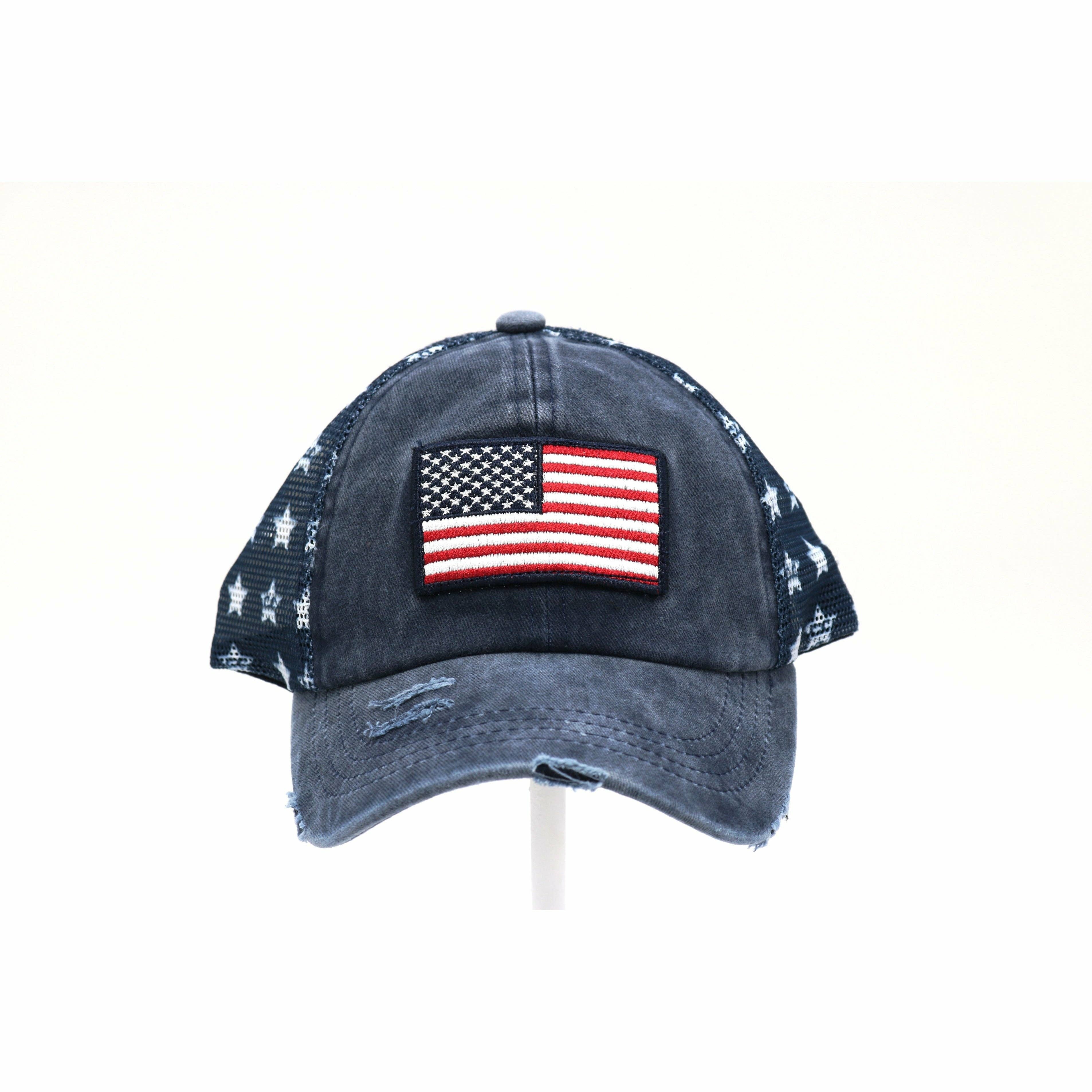 Distressed American Flag Star Trucker Hat