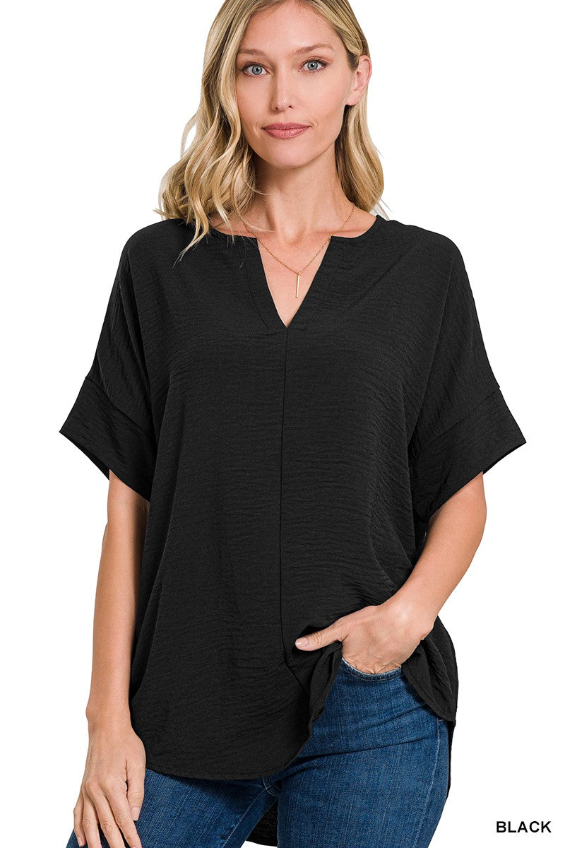 Black V-neck Boxy Top