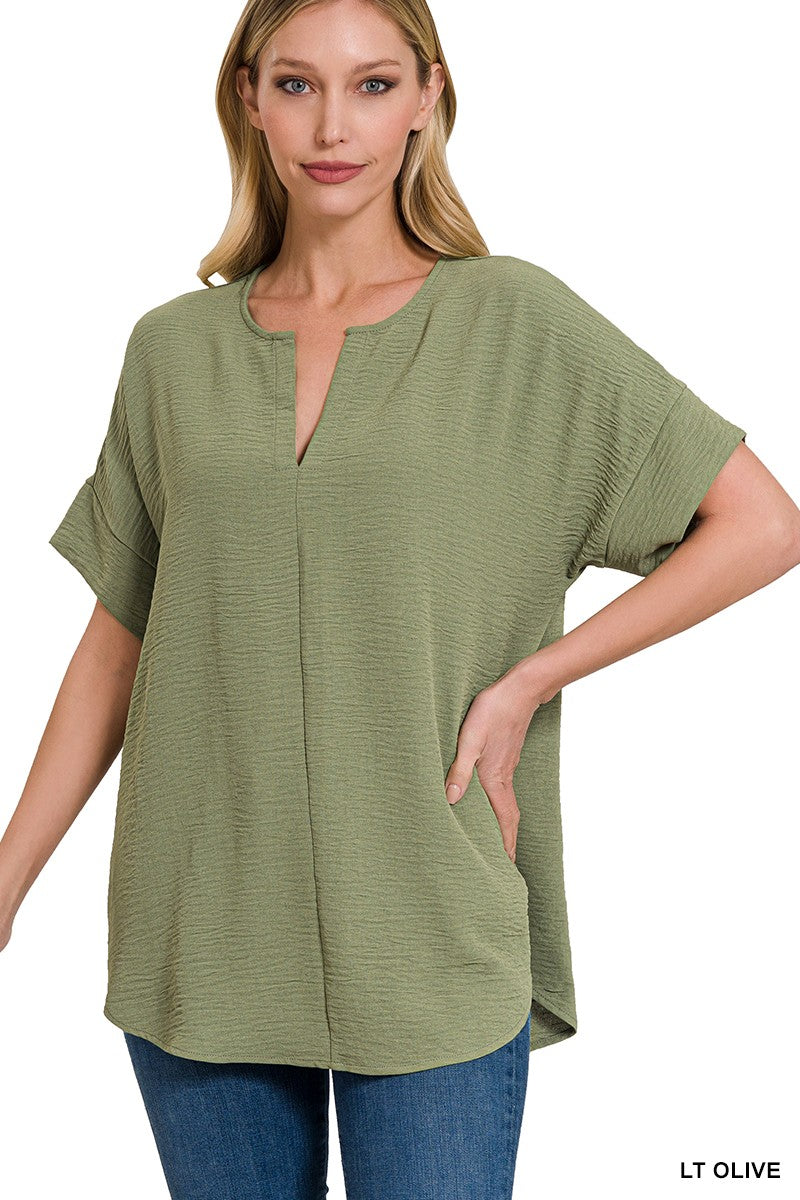 Olive V-neck Boxy Top