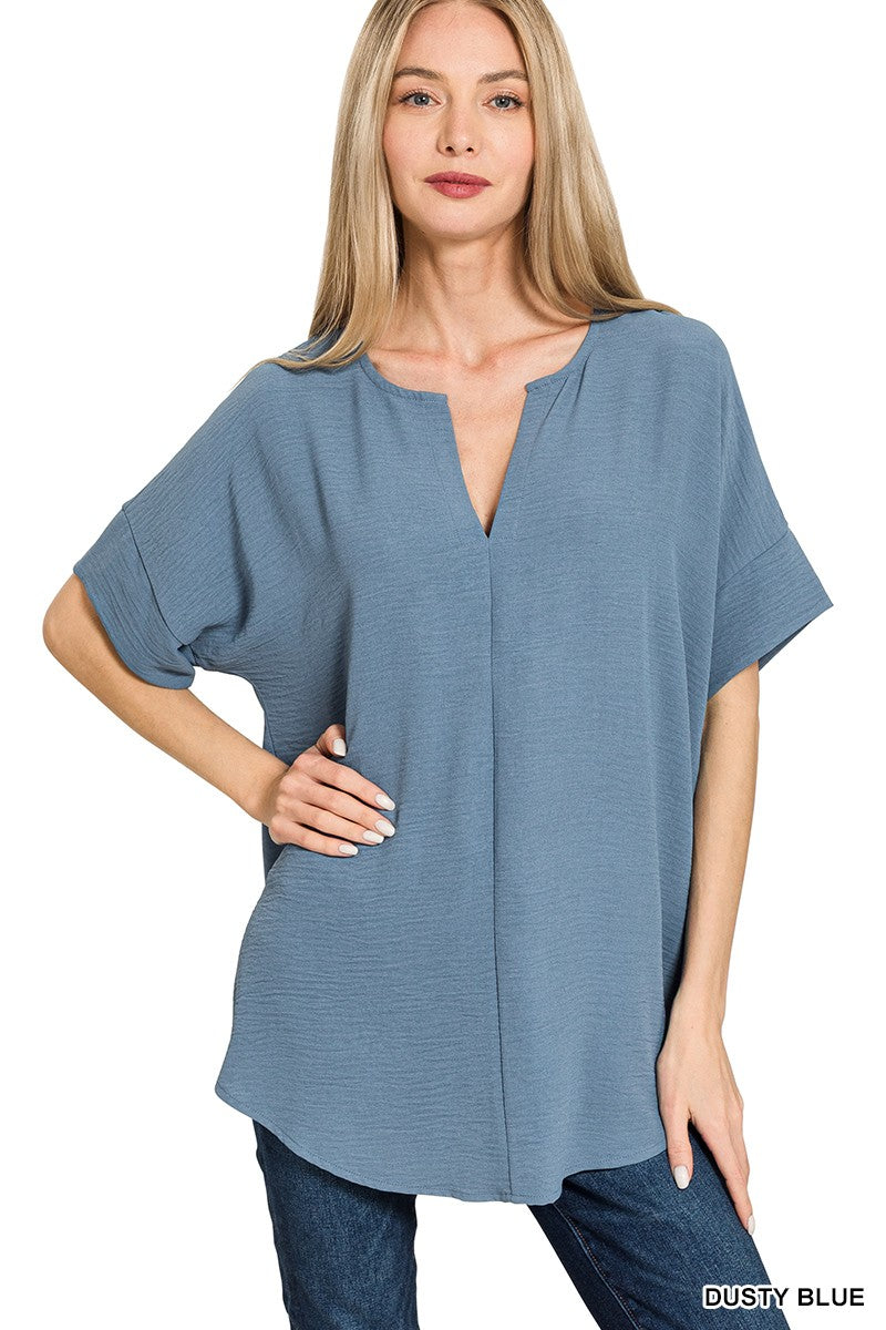 Dusty Blue V-neck Boxy Top
