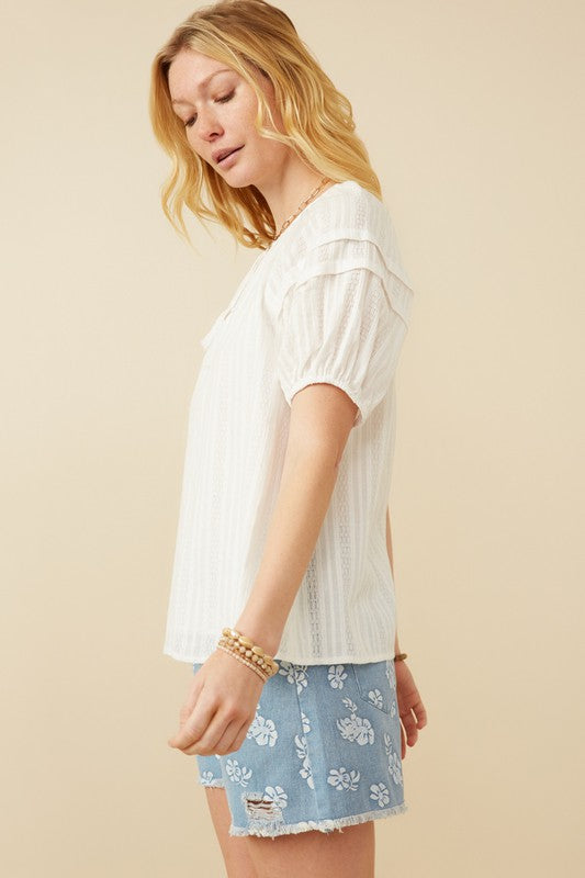 Off White Tassel Pleated Top - Posh West Boutique