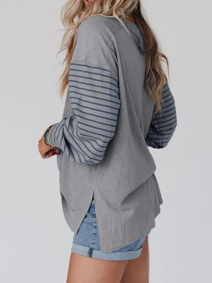 Grey Blue Team Spirit Striped Top - Posh West Boutique