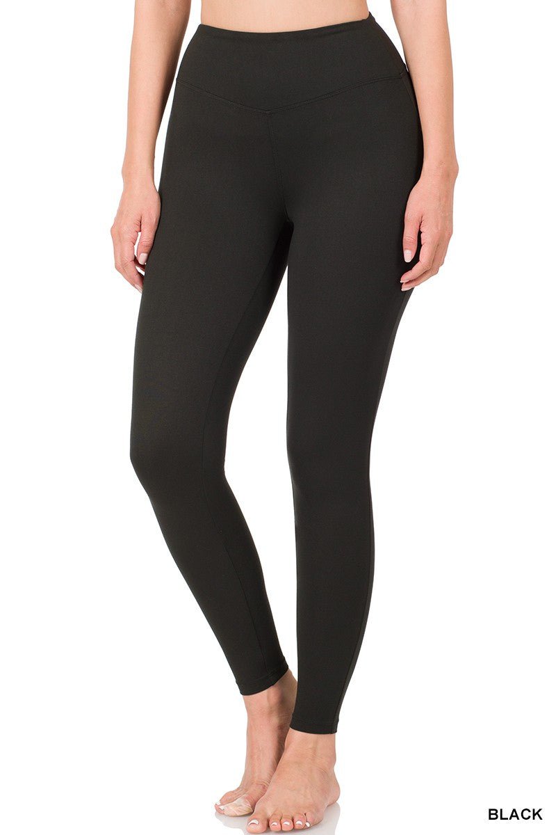 Black Brushed Dry Microfiber Wide Waistband Leggings