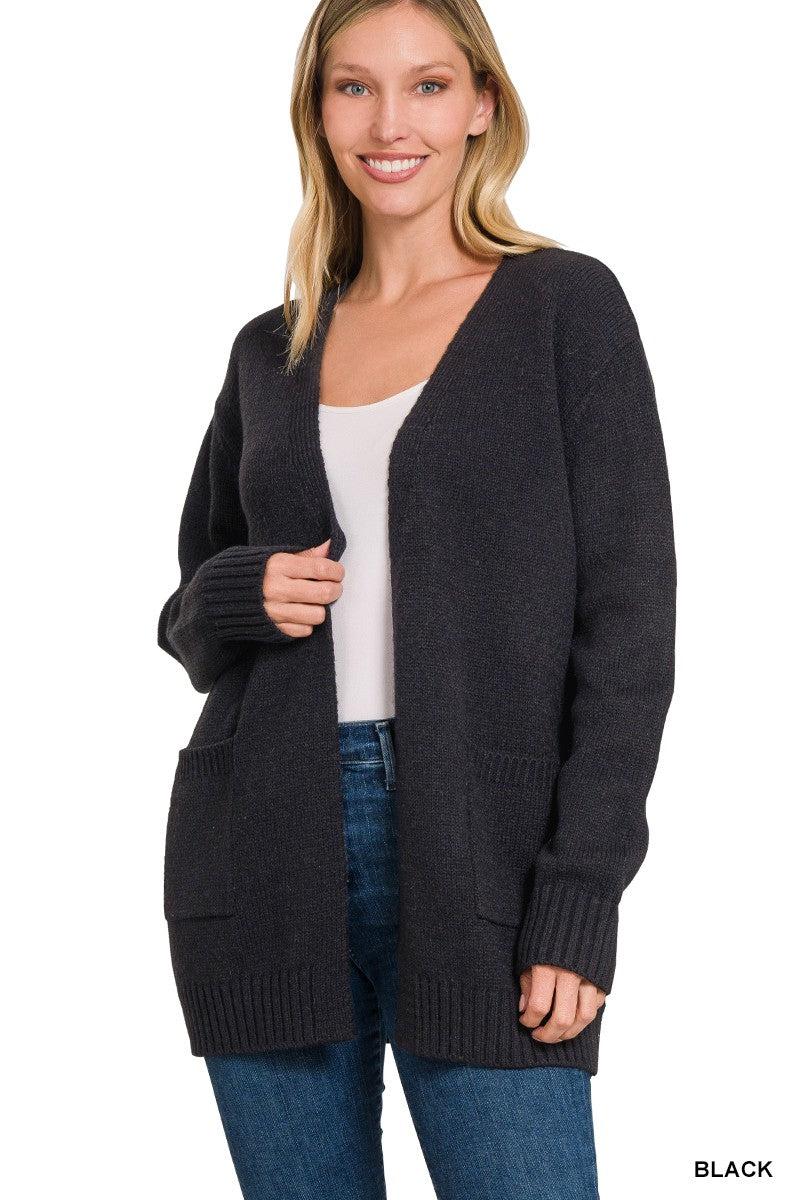 Black Open Front Sweater Cardigan