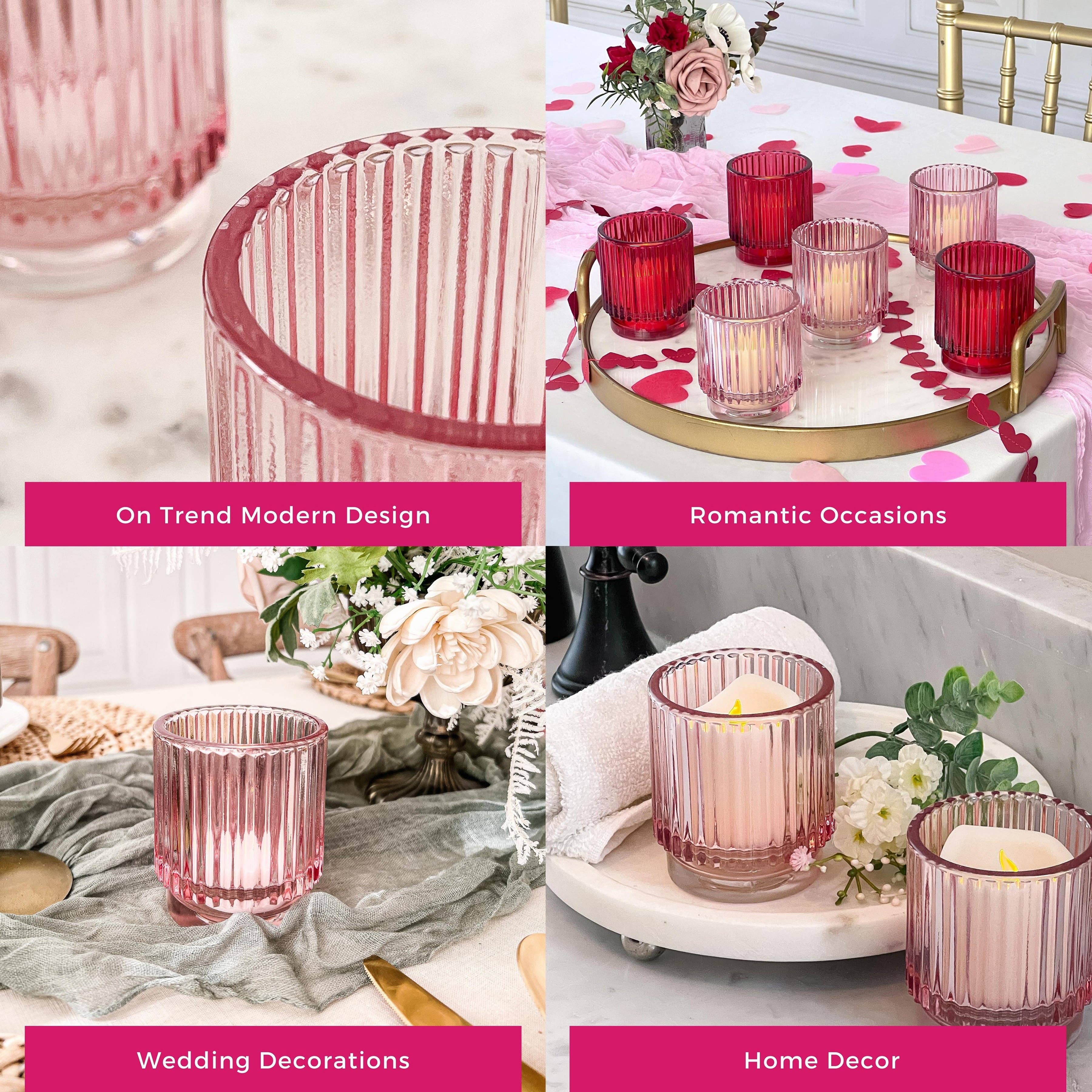Ribbed Pink Glass Votive Candle Holder - Posh West Boutique