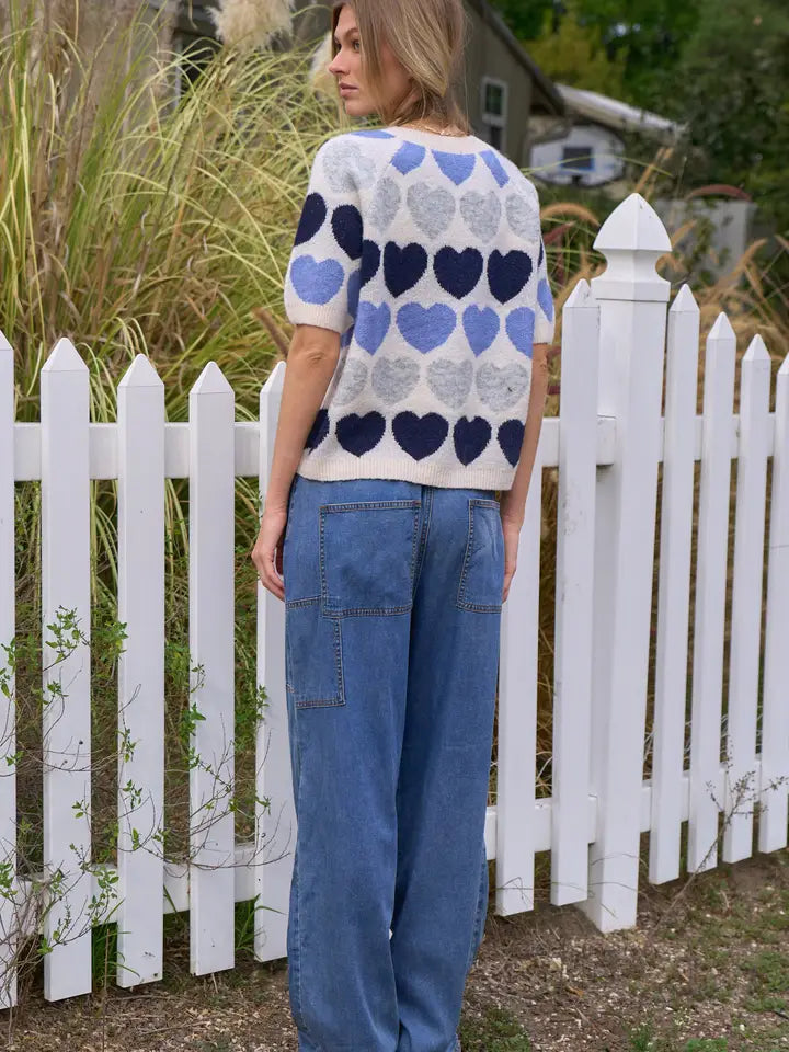 Blue Heart Stripe Knit Top