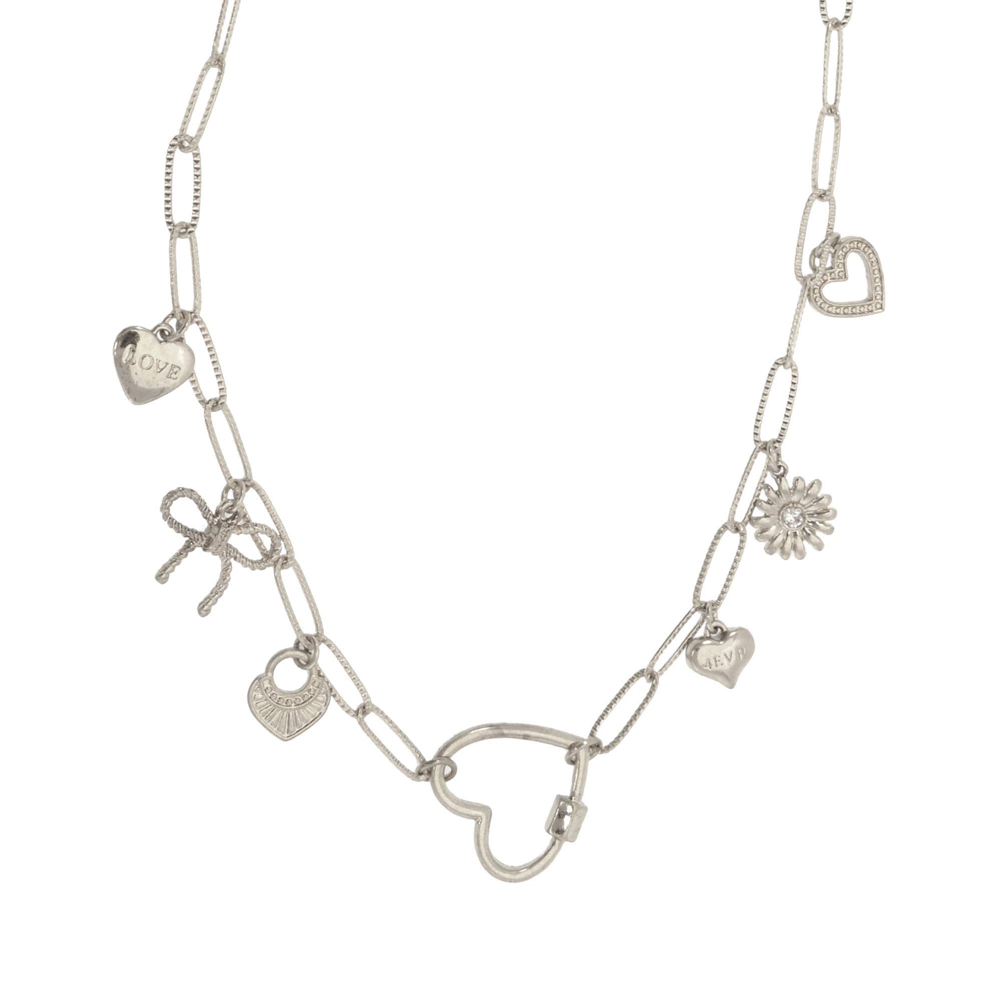 Mixed Hearts Pendants Necklace: 338-319NS Silver - Posh West Boutique