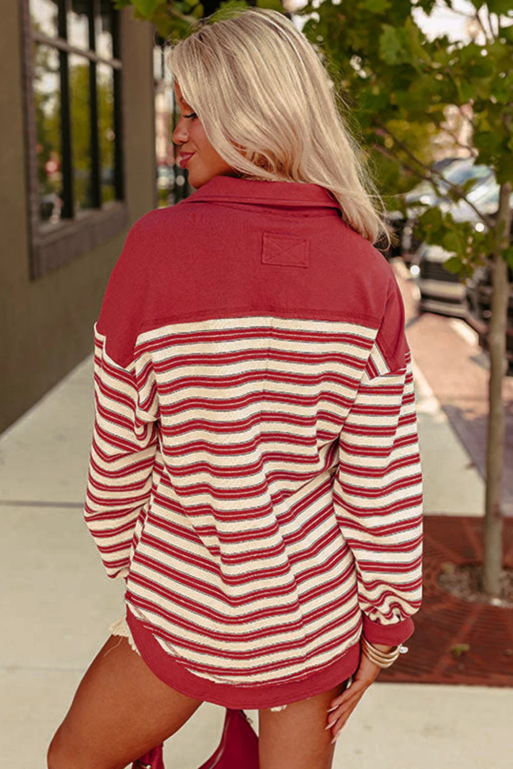 Red V Neck Striped Rugby Top - Posh West Boutique
