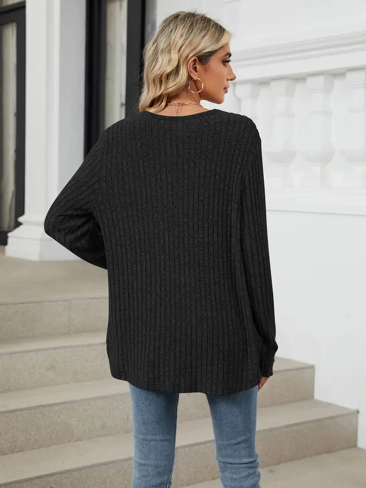 Black Long Sleeve Button Cardigan Knitted - Posh West Boutique