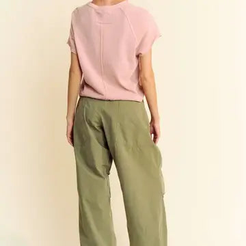 French Rose Breezy Knit Fabric Short Sleeve T-Shirt Top - Posh West Boutique