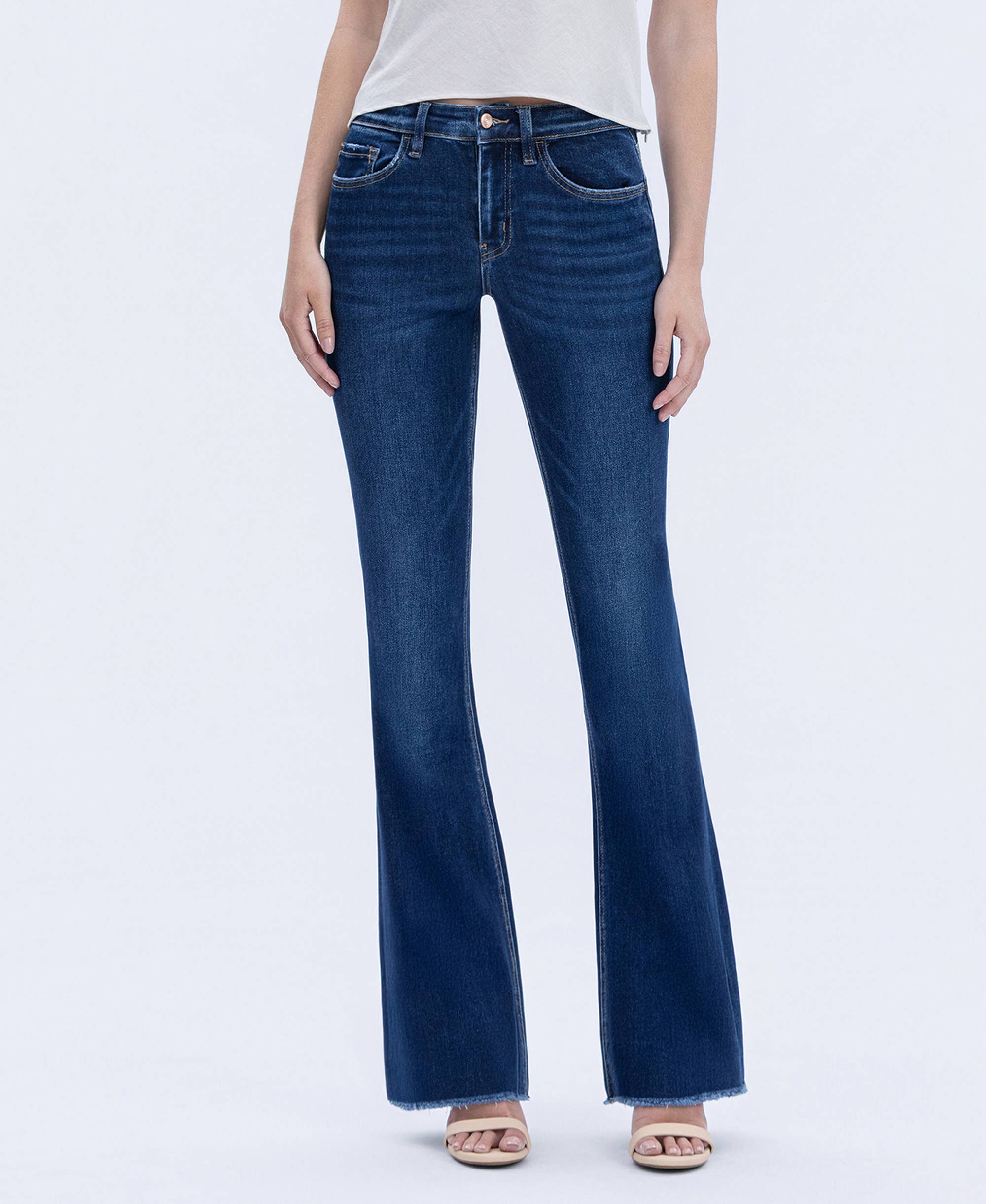 Vervet High Rise Raw Hem Dark Wash Bootcut Jean