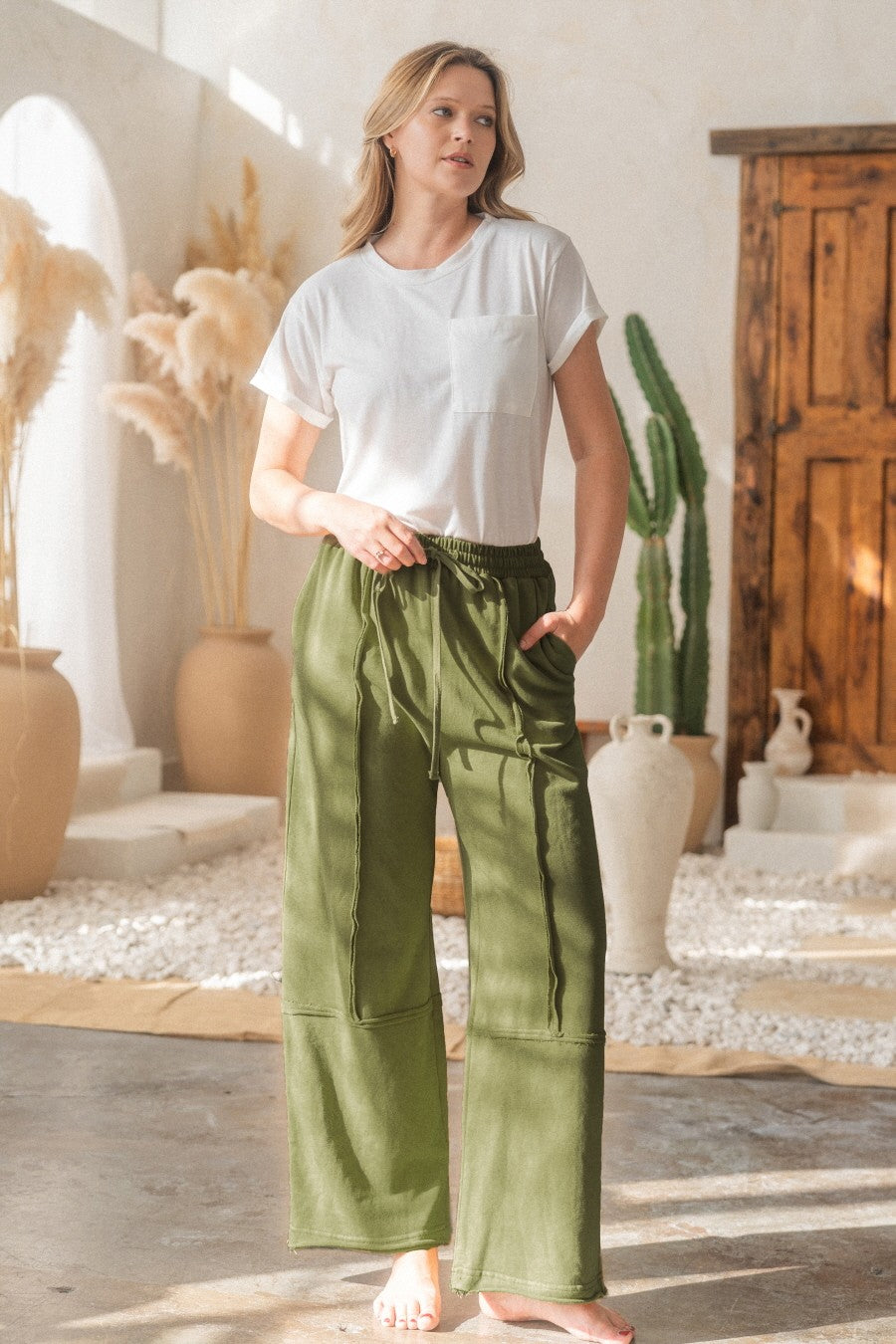 Olive Acid Washed Sweatpants - Posh West Boutique