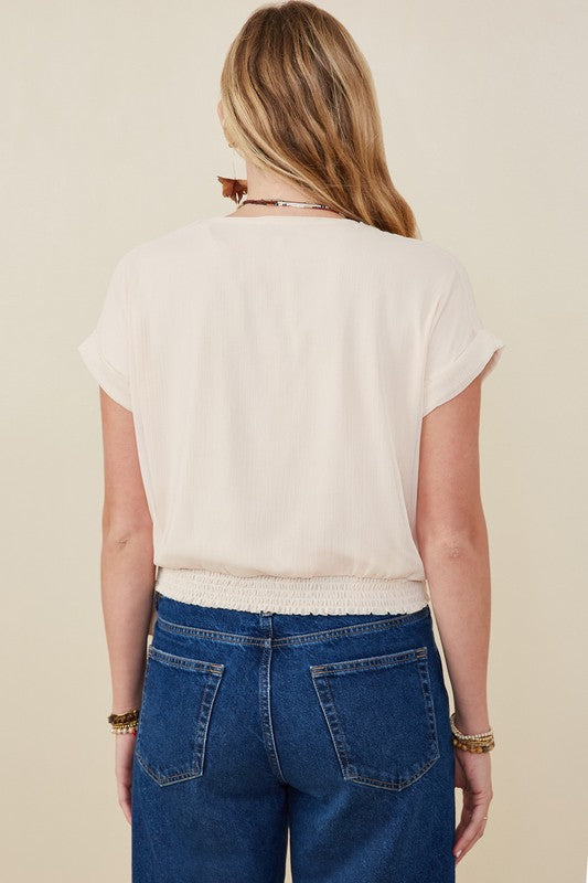 Champagne Side Tie Dolman Sleeve Top - Posh West Boutique