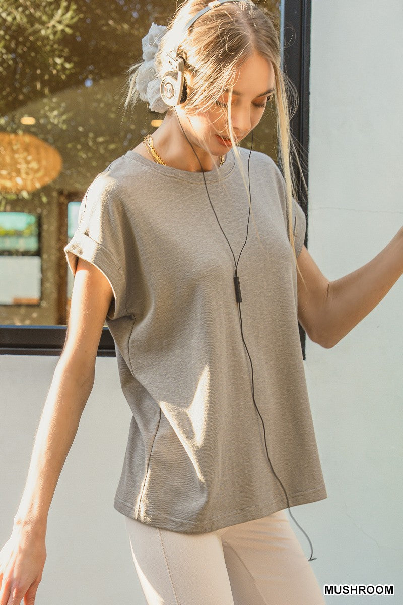 Mushroom Cotton Modal Rolled Sleeve Tee