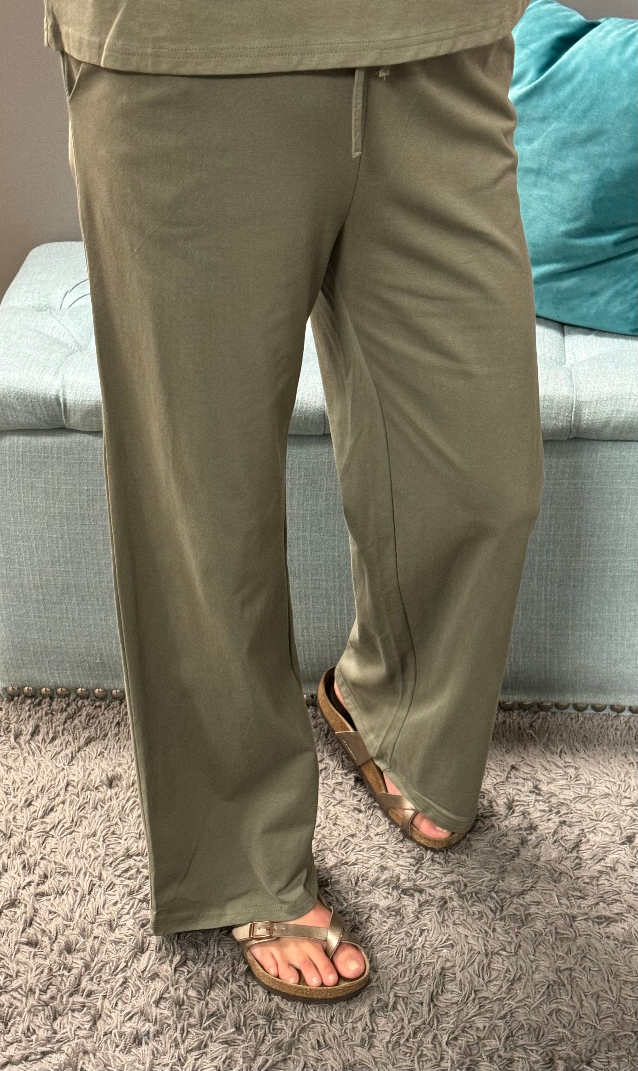 Wide Leg Lounge Pants in Olive - Posh West Boutique