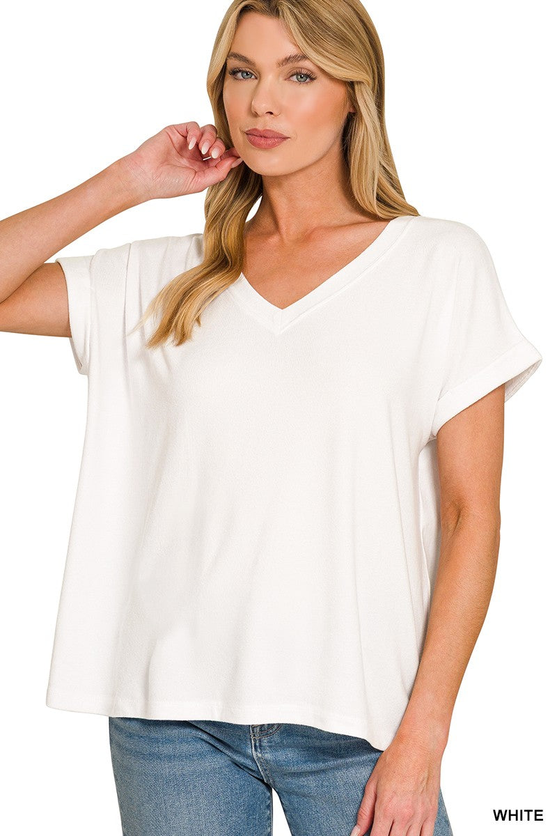 White Soft Melange Hacci V-Neck Tee
