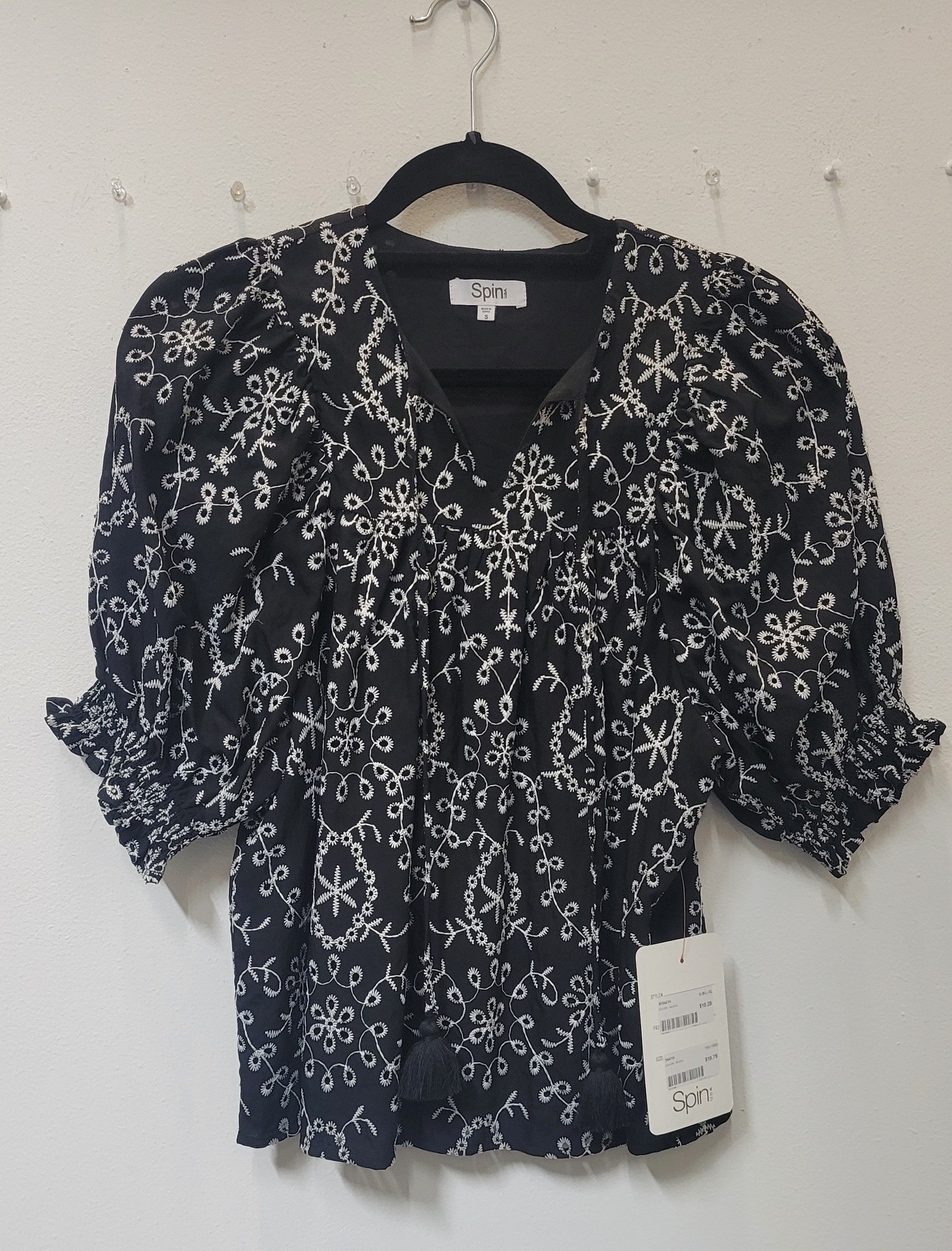 Black Smocked Short Sleeve Eyelet Top - Posh West Boutique