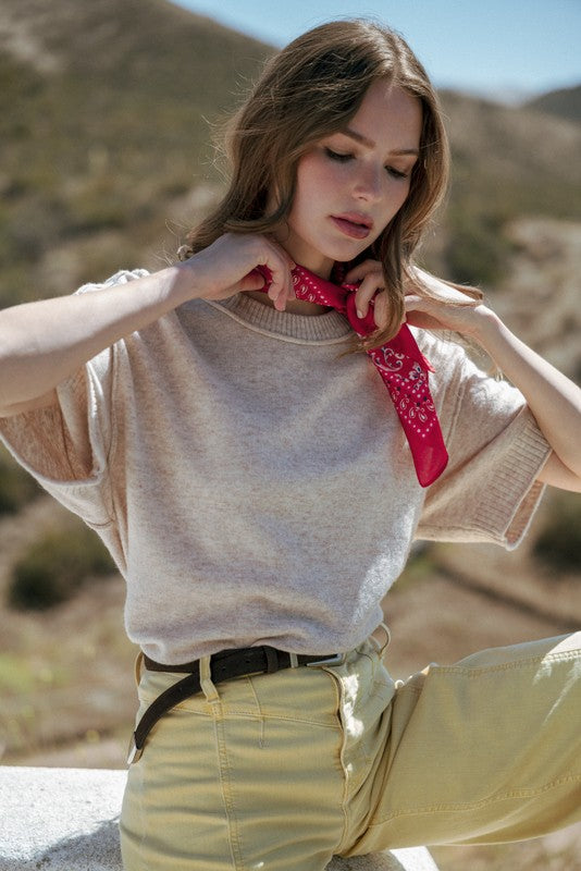 Raw Edge Accent Comfy Sweater Top - Posh West Boutique