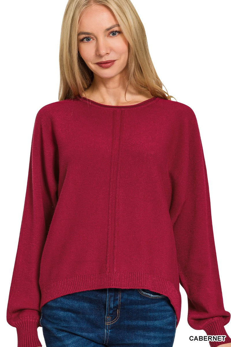 Cabernet Viscose Front Seam Round-neck Sweater
