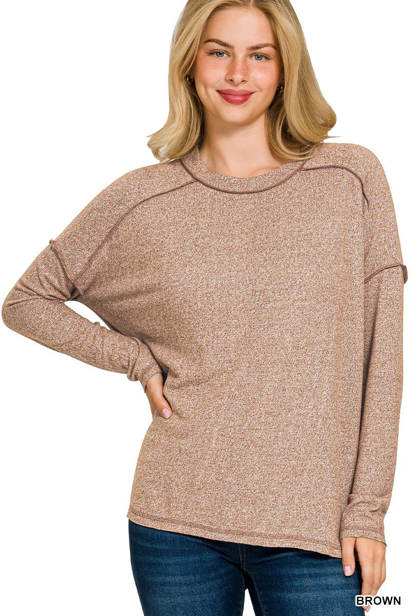Brown Brushed Hacci Knit Tunic