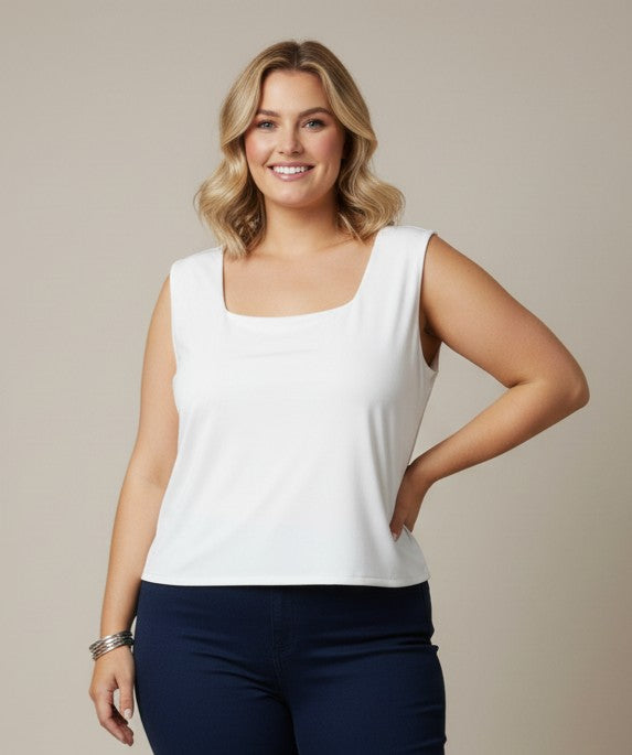 White Square Neck Sleeveless Tank Top - Posh West Boutique