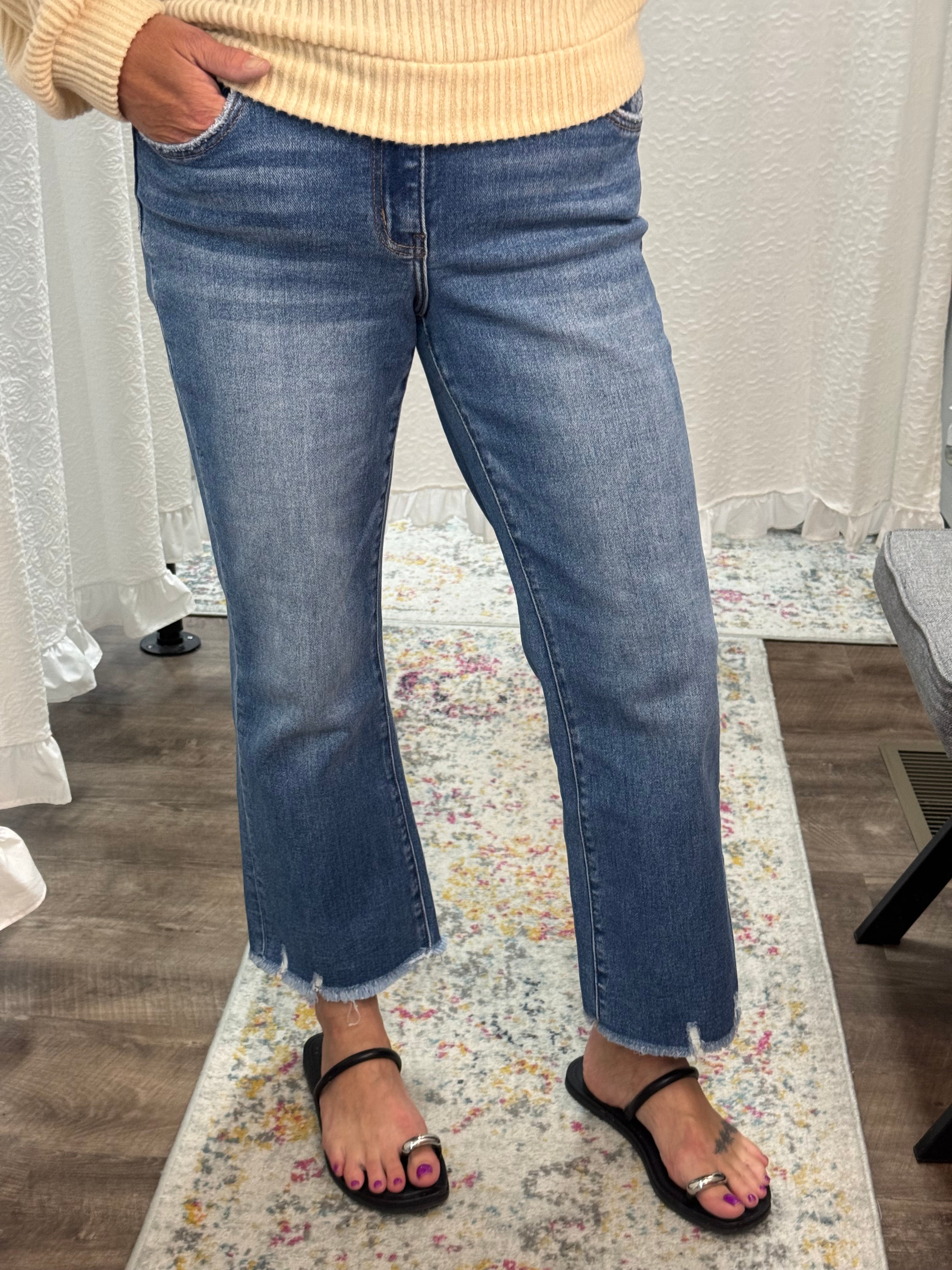 Vervet Mid Rise Cropped Mini Bootcut Jean - Posh West Boutique