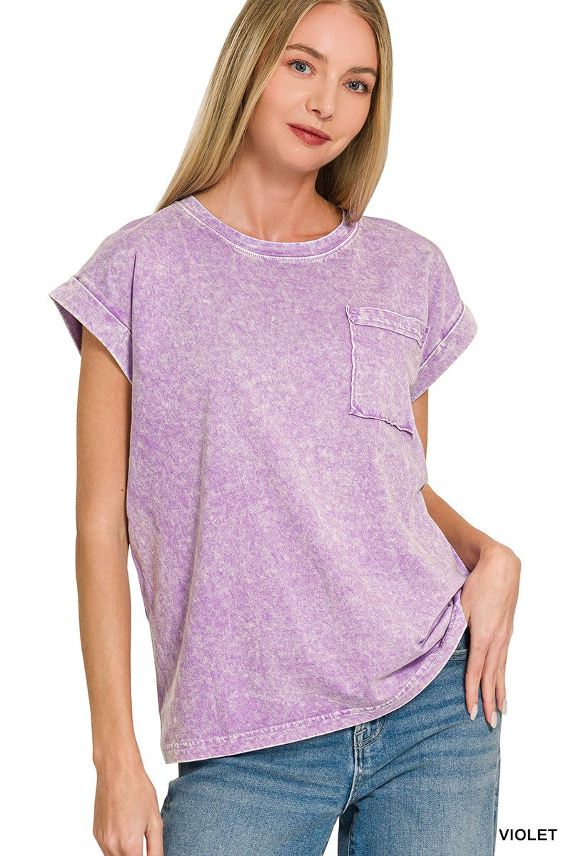 Violet Halo Snow Washed Cuffed Short Sleeve Tee