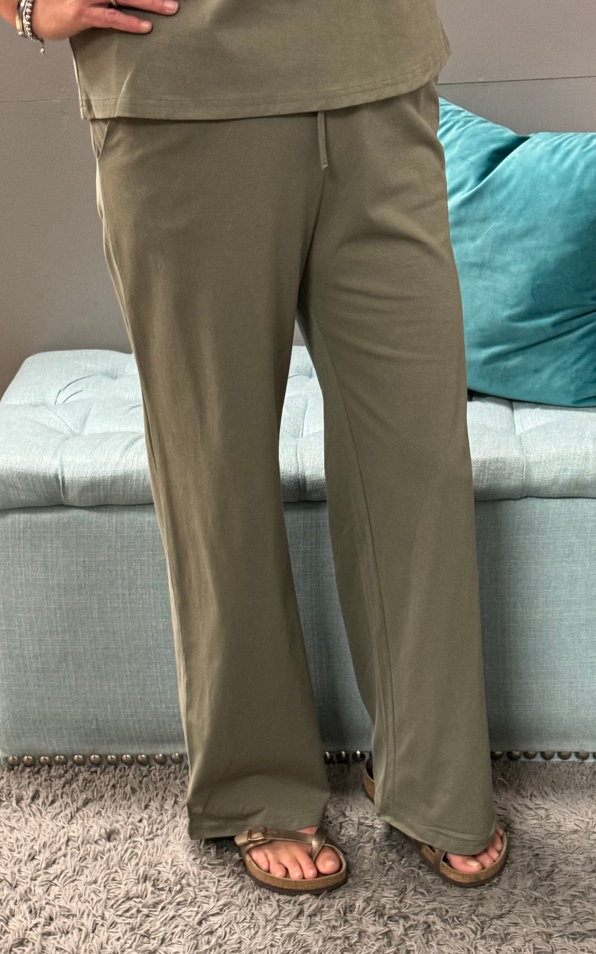 Wide Leg Lounge Pants in Olive - Posh West Boutique
